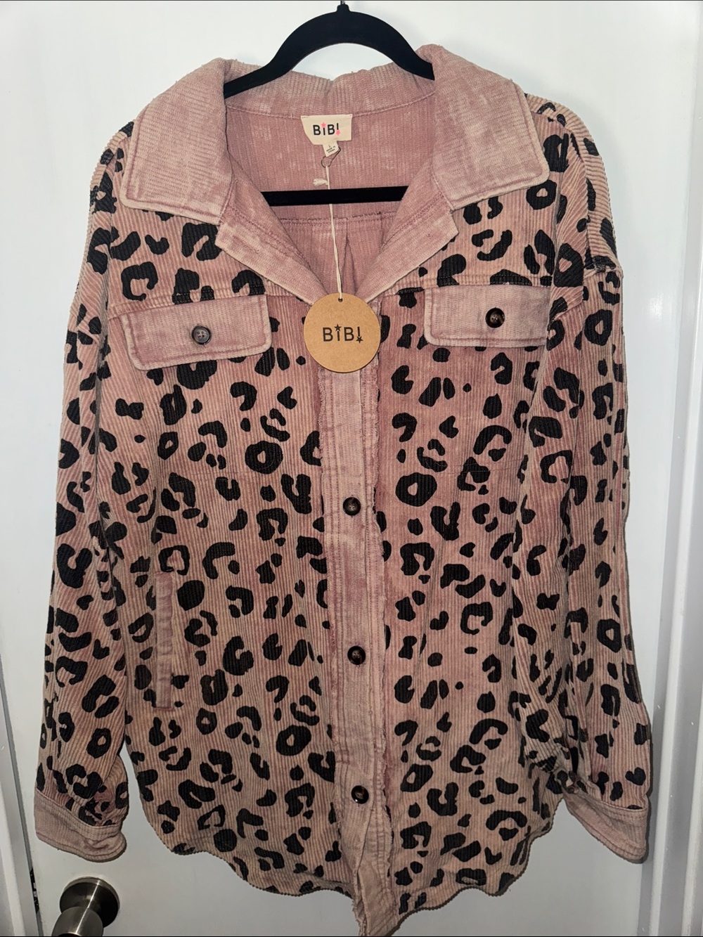 NWT BiBi Dusty Pink Leopard Corduroy Shacket